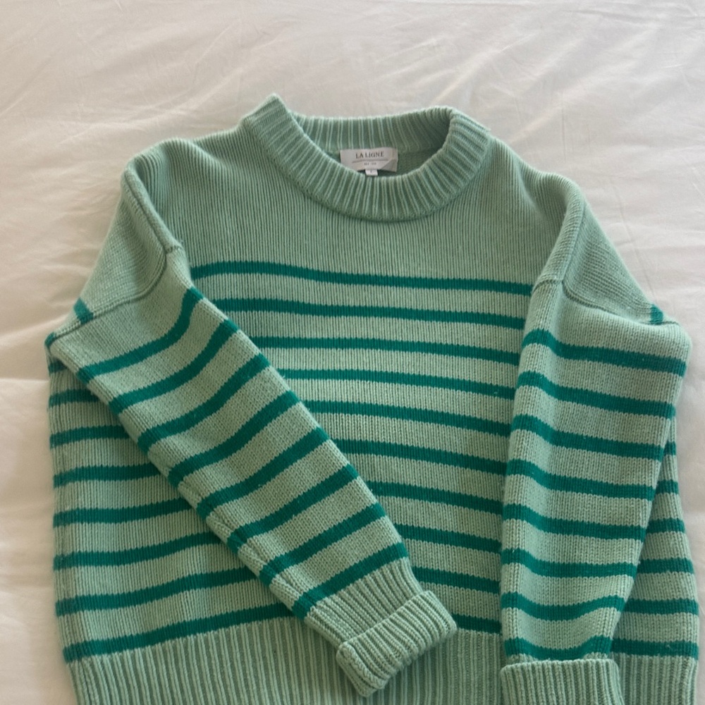 La Ligne Mint and Teal Striped Crewneck Sweater
